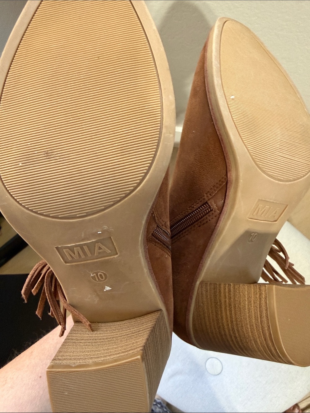 MIA Fringe Booties Tan Brown Gentle Use Women’s Size 10 Western Cowgirl - Picture 4 of 7